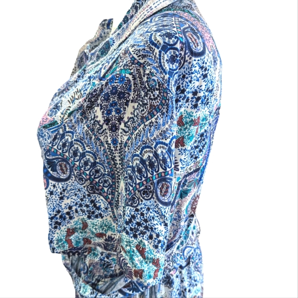 T Tahari Stripe Belted Shirt dress In Blue Paisley Print...Size 2X - Picture 4 of 7